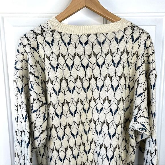 90s Y2K Generra Collection Mens Diamond Patterned Cream Sweater Size M - Picture 5 of 7